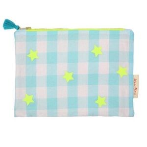 New🌟Anthropologie-Meri Meri-BLUE & NEON GINGHAM POUCH